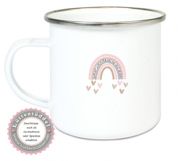 ♥ Becher Tasse Emaillebecher ganz viele Regenbogen, Mädchen, Einschulung KITA Wunschname, Dankeschön, Geburtstag, Abschied, Jubiläum, Geschenk, Kommunion, Firmung Konfirmation, Becher von Lüttentüddel
